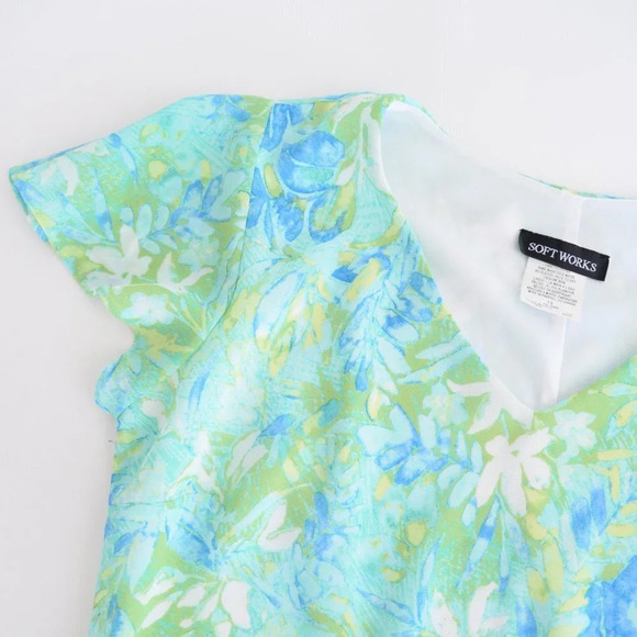 Vintage Soft Works Green and Blue  Floral Sun Dress Size 14 - Picture 12 of 13